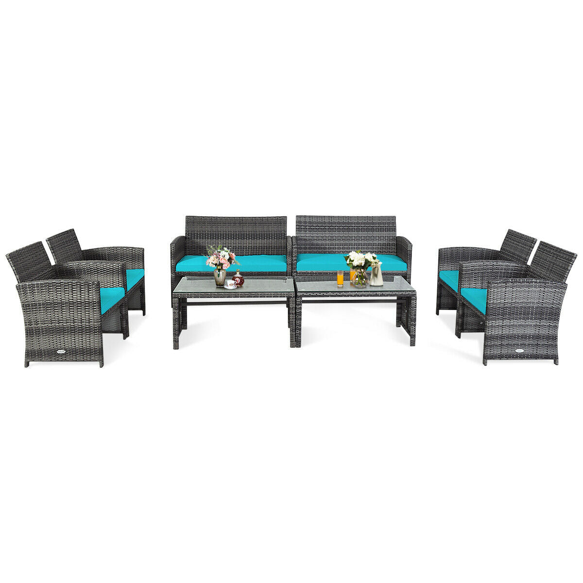 Patiojoy 8-Piece Outdoor Patio Furniture Set Rattan Wicker Conversation Sofa Set