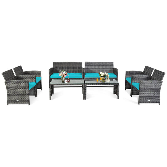 Patiojoy 8-Piece Outdoor Patio Furniture Set Rattan Wicker Conversation Sofa Set