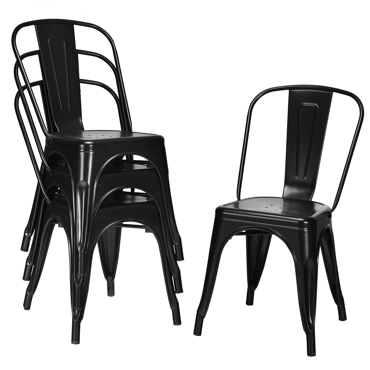 Patiojoy Patio Chairs Set of 4 Stackable Side Dining Chair Black