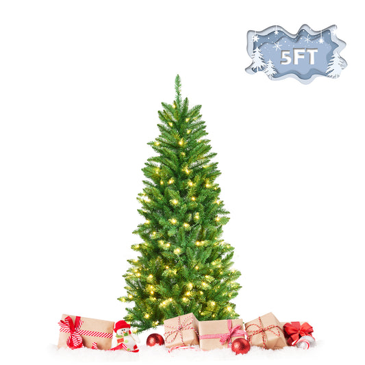 Topbuy 5/6/7FT Pre-lit Hinged Artificial Pencil Fir Christmas Tree with UL-listed Lights