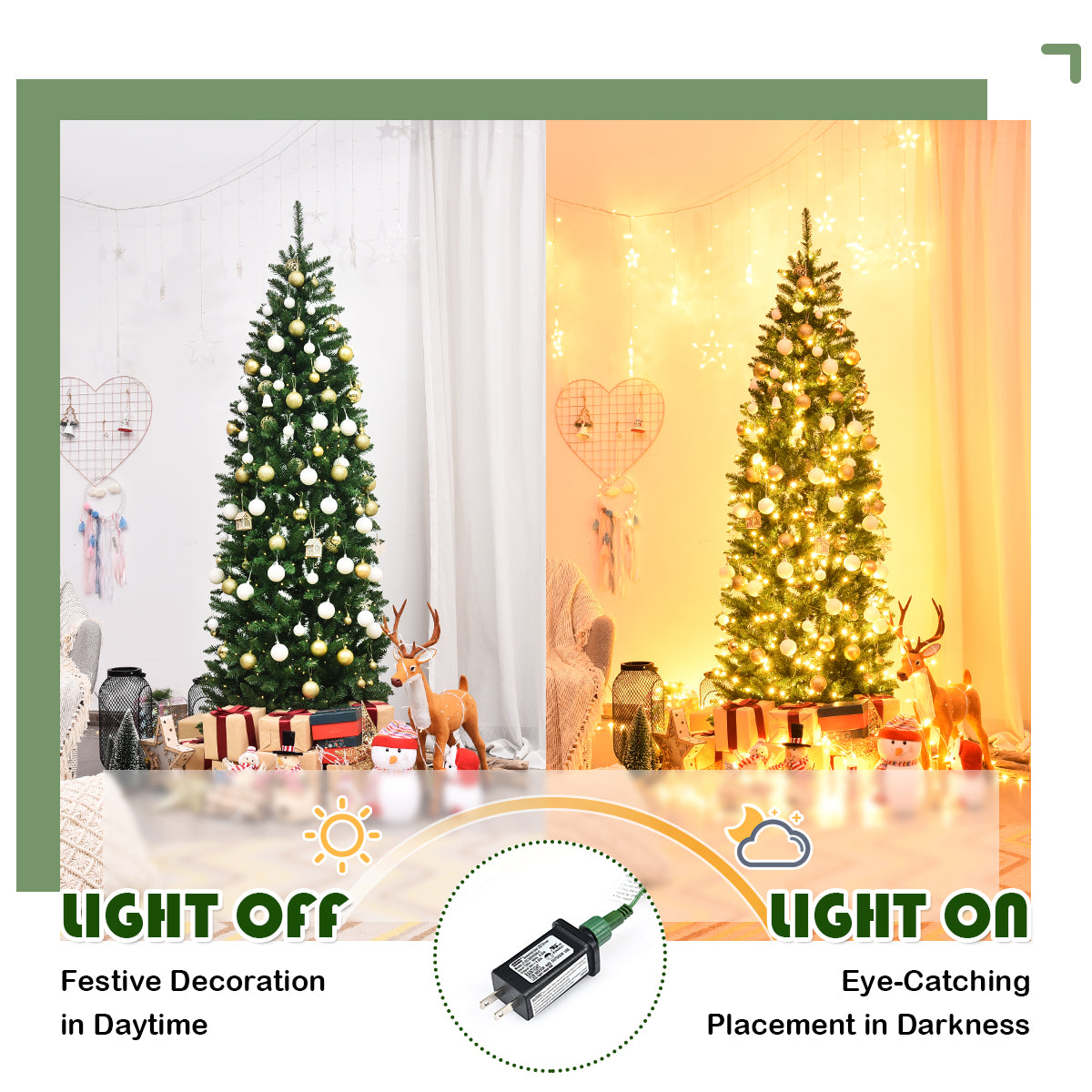 Topbuy 5/6/7FT Pre-lit Hinged Artificial Pencil Fir Christmas Tree with UL-listed Lights