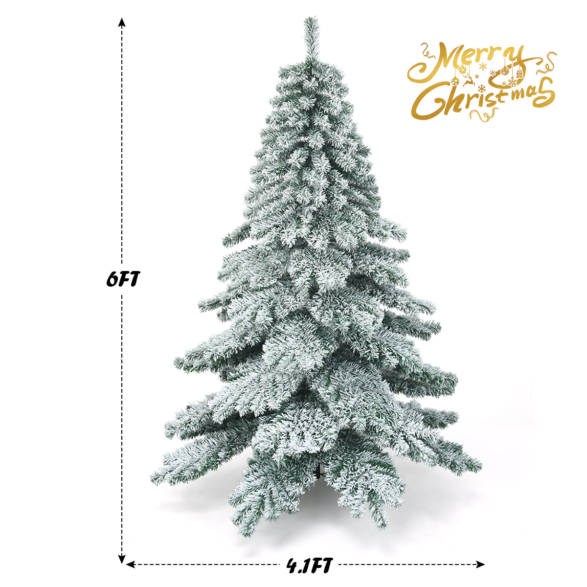 Topbuy 6/7.5FT Snow Flocked Artificial Christmas Tree Hinged Alaskan Pine Decoration Tree