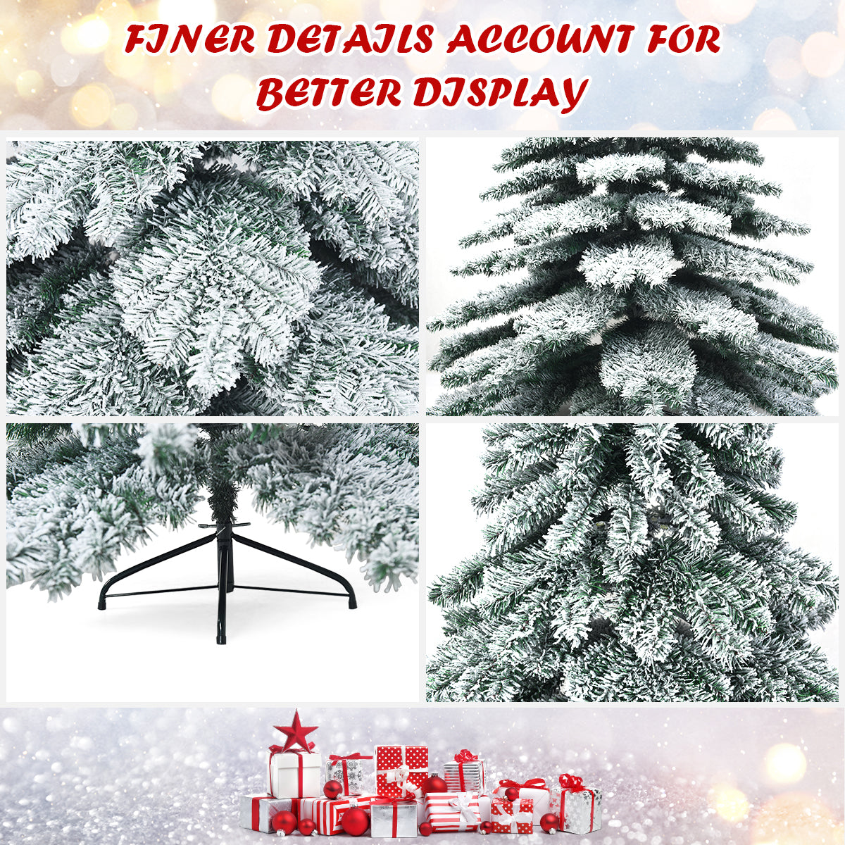 Topbuy 6/7.5FT Snow Flocked Artificial Christmas Tree Hinged Alaskan Pine Decoration Tree