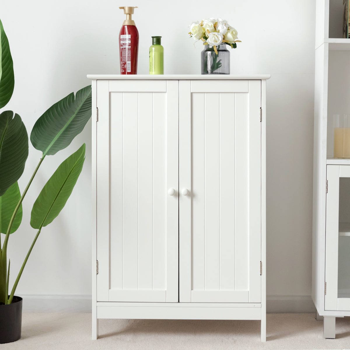 Topbuy Bathroom Storage Cabinet with Double Doors Wooden Cupboard Shoe Cabinet Brown/White/Black