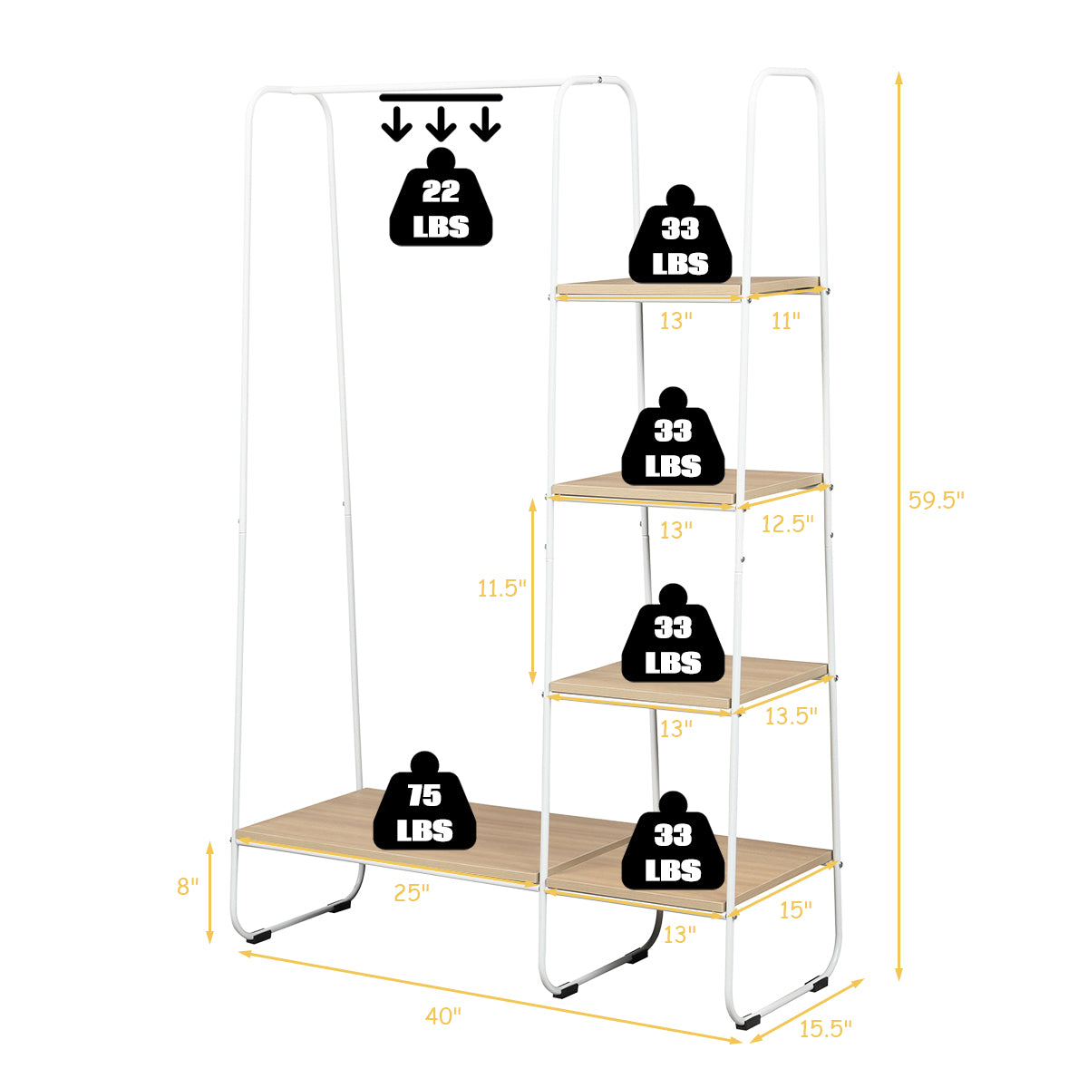 Topbuy Metal Garment Rack Freestanding Clothes Closet Storage Organizer with Shelves