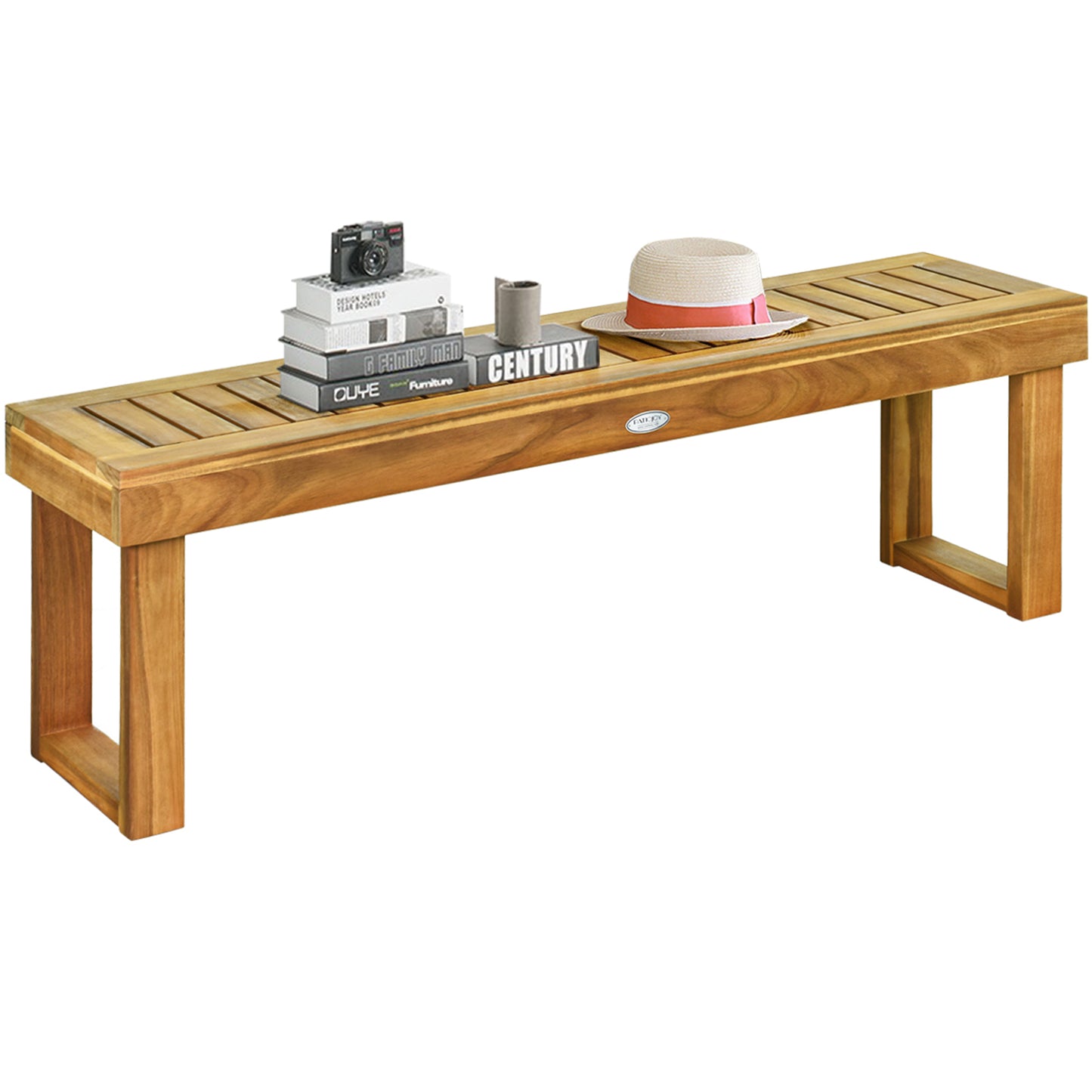 Topbuy Acacia Wood Outdoor Backless Bench Rustic Patio Dining Bench with Slatted Seat