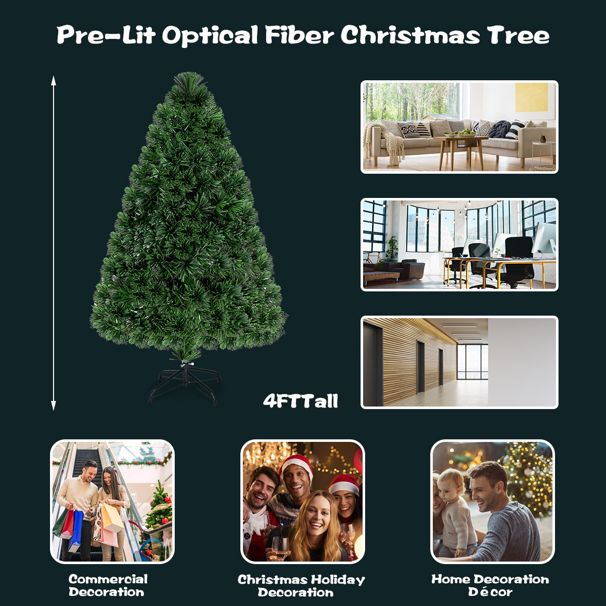 Topbuy 4FT Fiber Optic Artificial PVC Christmas Tree w/ Met