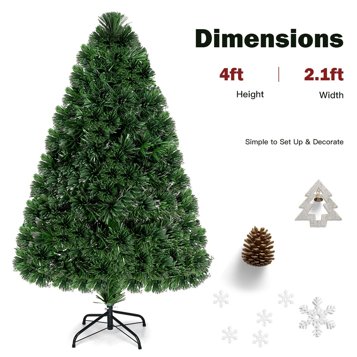 Topbuy 4FT Fiber Optic Artificial PVC Christmas Tree w/ Met