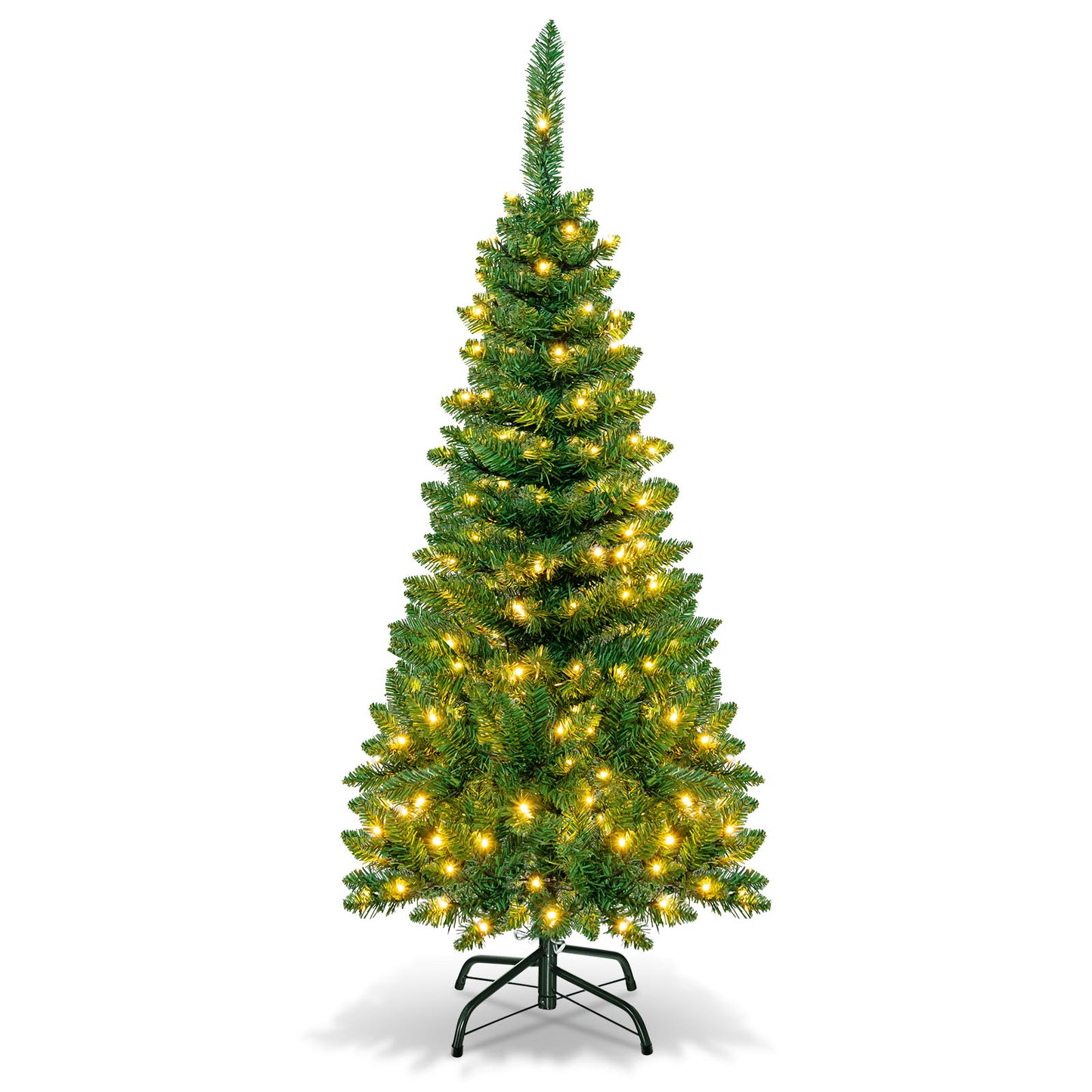 Topbuy 4.5/6.5/7.5ft Pencil Christmas Tree Pre-Lit Hinged Artificial Decoration w/150/250/350 Warm White Lights