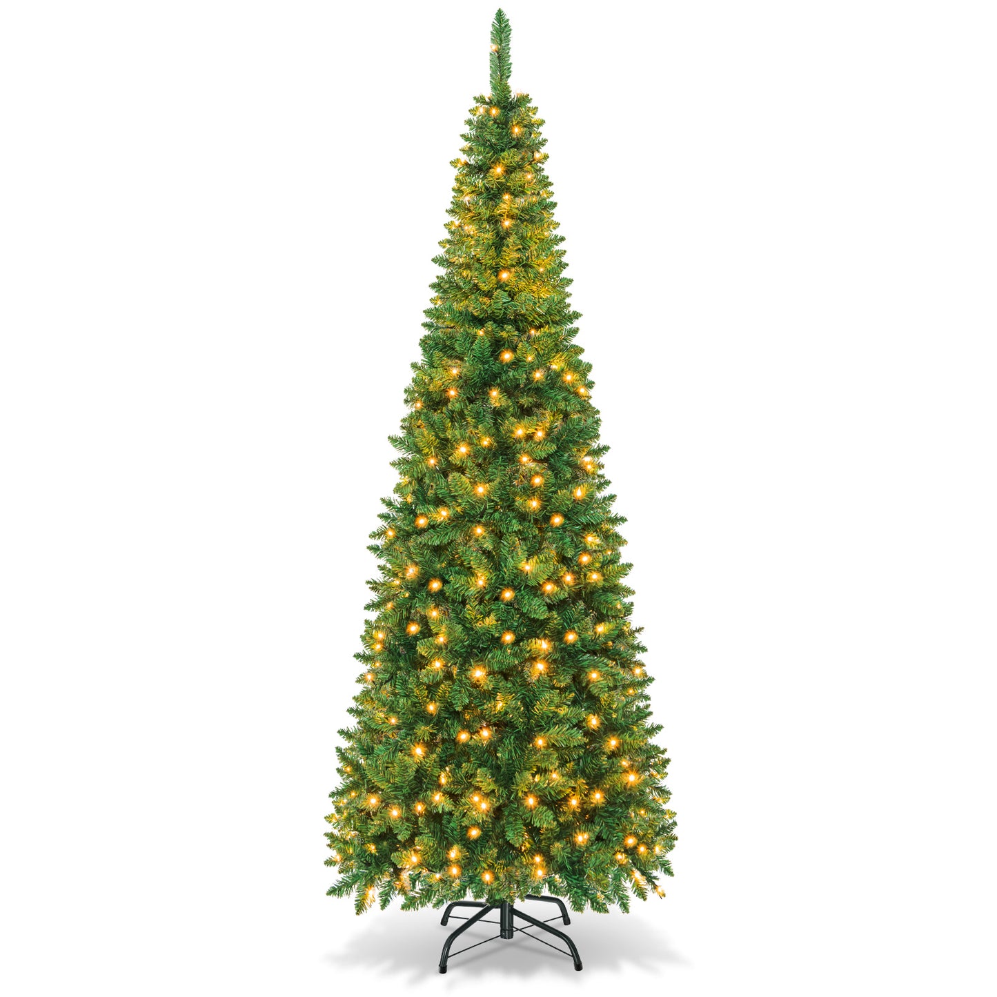 Topbuy 4.5/6.5/7.5ft Pencil Christmas Tree Pre-Lit Hinged Artificial Decoration w/150/250/350 Warm White Lights