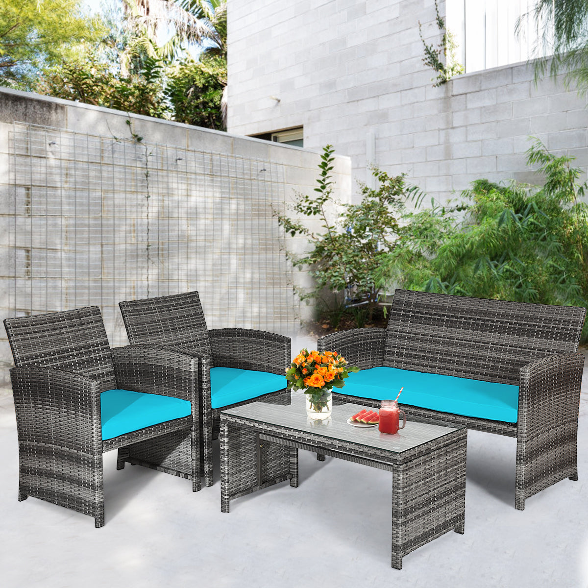 Patiojoy 8-Piece Outdoor Patio Furniture Set Rattan Wicker Conversation Sofa Set