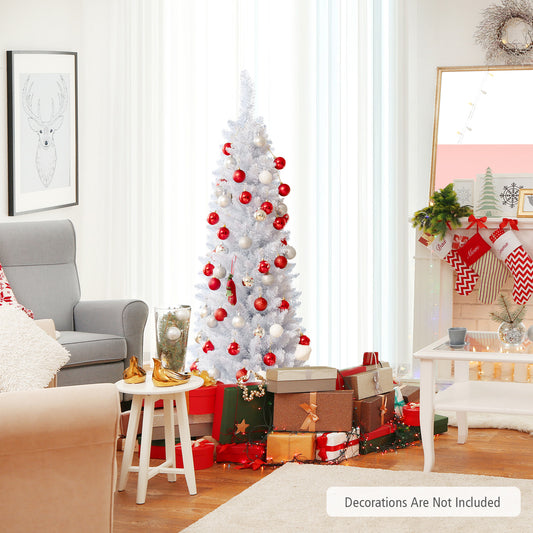 Topbuy Life-Like Slender White Christmas Tree Artificial Pencil Unlit Xmas Tree W/ Folding Metal Stand & Durable PVC