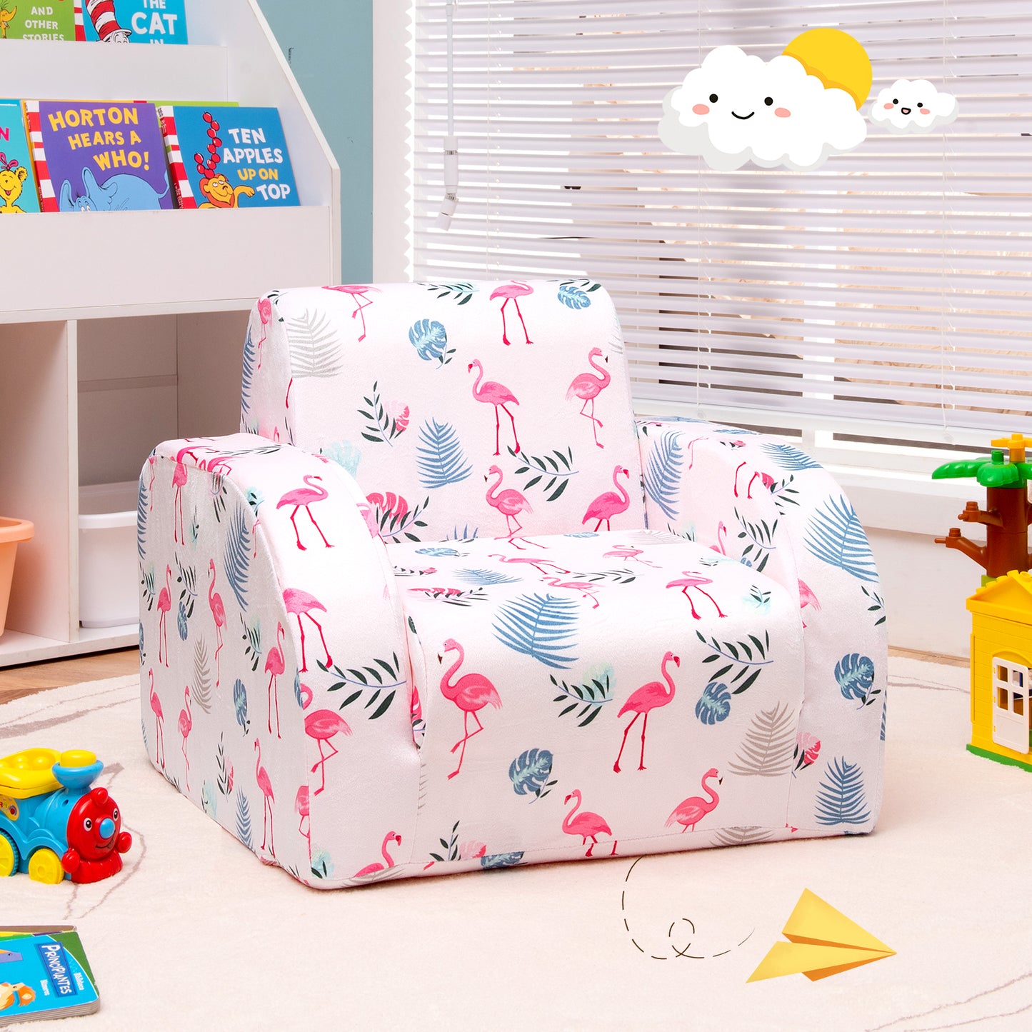 Topbuy 3-in-1 Convertible Kids Sofa Multifunctional Toddler Lounger Upholstered Chair Couch Pink/Blue