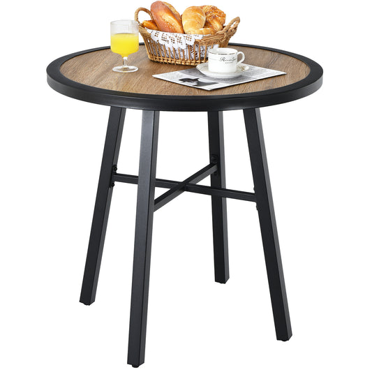 Topbuy 29'' Patio Round Bistro Metal Table Patio Coffee Table with Heavy-Duty Steel Frame Wood-Like Top Outdoor Garden Deck Backyard