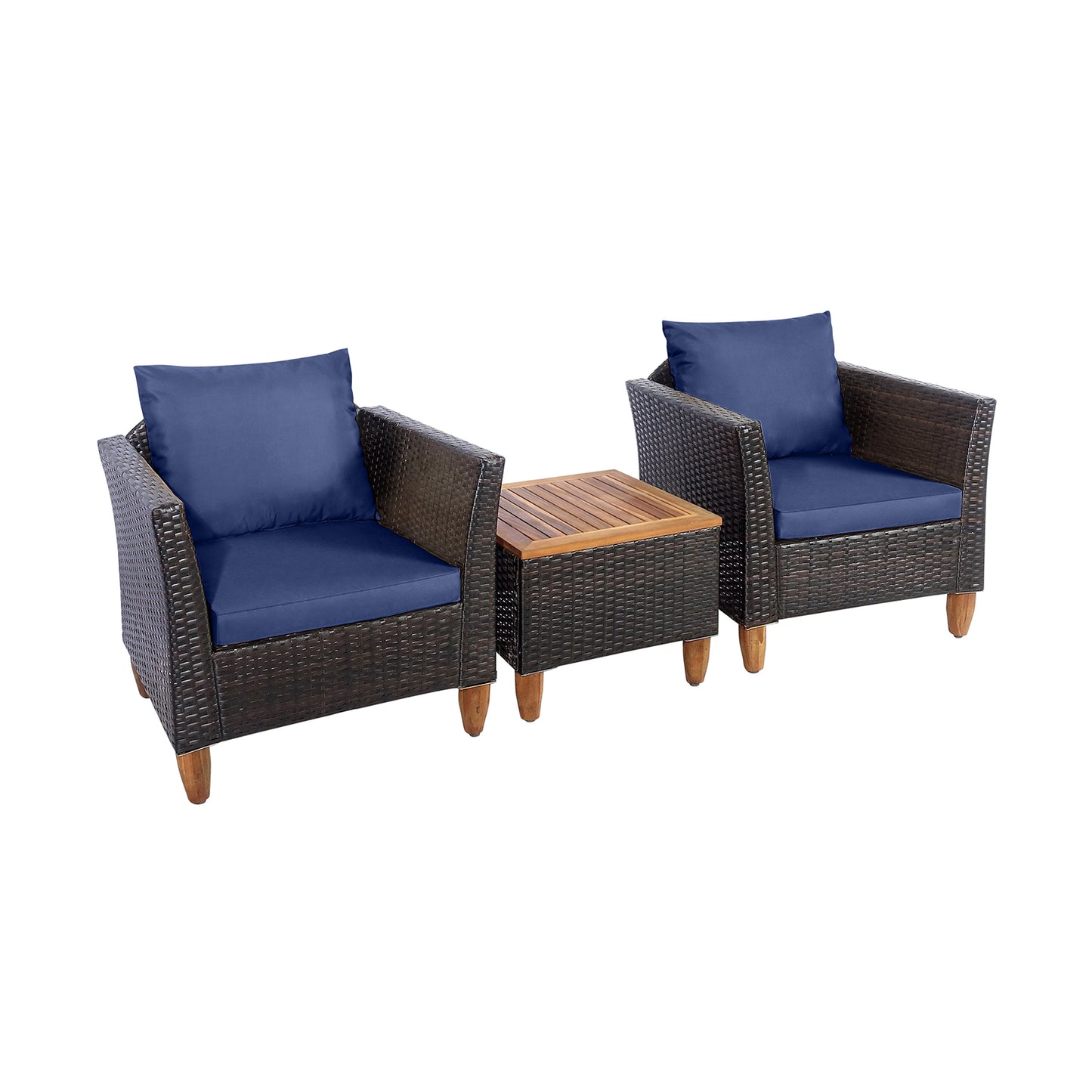 Patiojoy 3-Piece Outdoor Rattan Sofa Set Wicker Conversation Furniture Set with Beige/Navy/BlackCushions