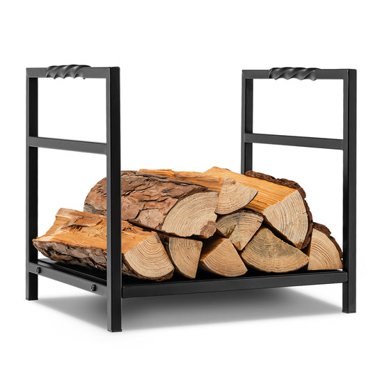 Topbuy 16'' Firewood Storage Rack Decorative Log Holder w/ Screw Thread Handle Raised Legs & Solid Bottom Panel Reinforced Steel Structure