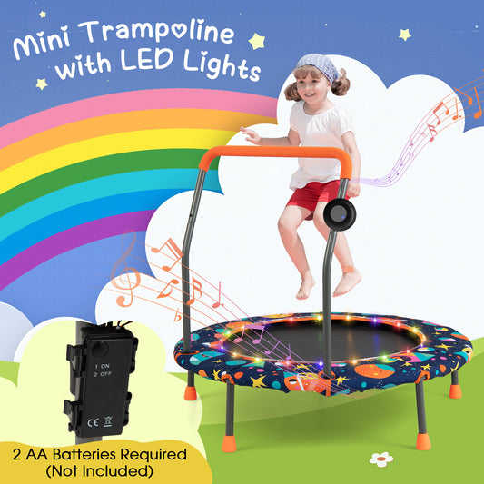 Topbuy 36'' Mini Trampoline for Kids Toddler Music Trampoline w/ Colorful LED Lights & Bluetooth Speaker Indoor Silent Exercise Rebounder