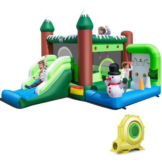 Topbuy Snowman Themed Kids Jumping House with Ball Pit Inflatable Bouncing Castle with 735W Blower Repair Kit & Carry Bag