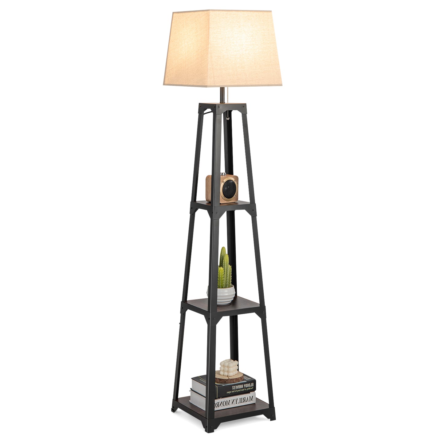 Topbuy Shelf Floor Lamp Corner Floor Lamp w/ 3-tier Shelves & Linen Lampshade Modern Standing Tall Bookshelf Lamp