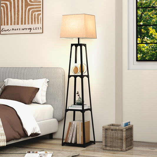 Topbuy Shelf Floor Lamp Corner Floor Lamp w/ 3-tier Shelves & Linen Lampshade Modern Standing Tall Bookshelf Lamp