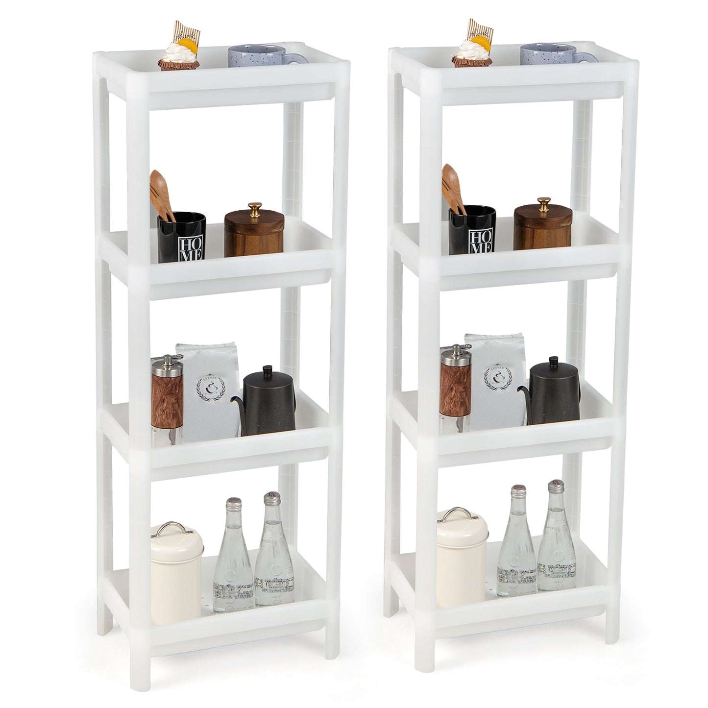 Topbuy 2 Pack 4 Tier Bathroom Storage Shelves with Drainage Holes Detachable Utility Shelves with Protective Baffles