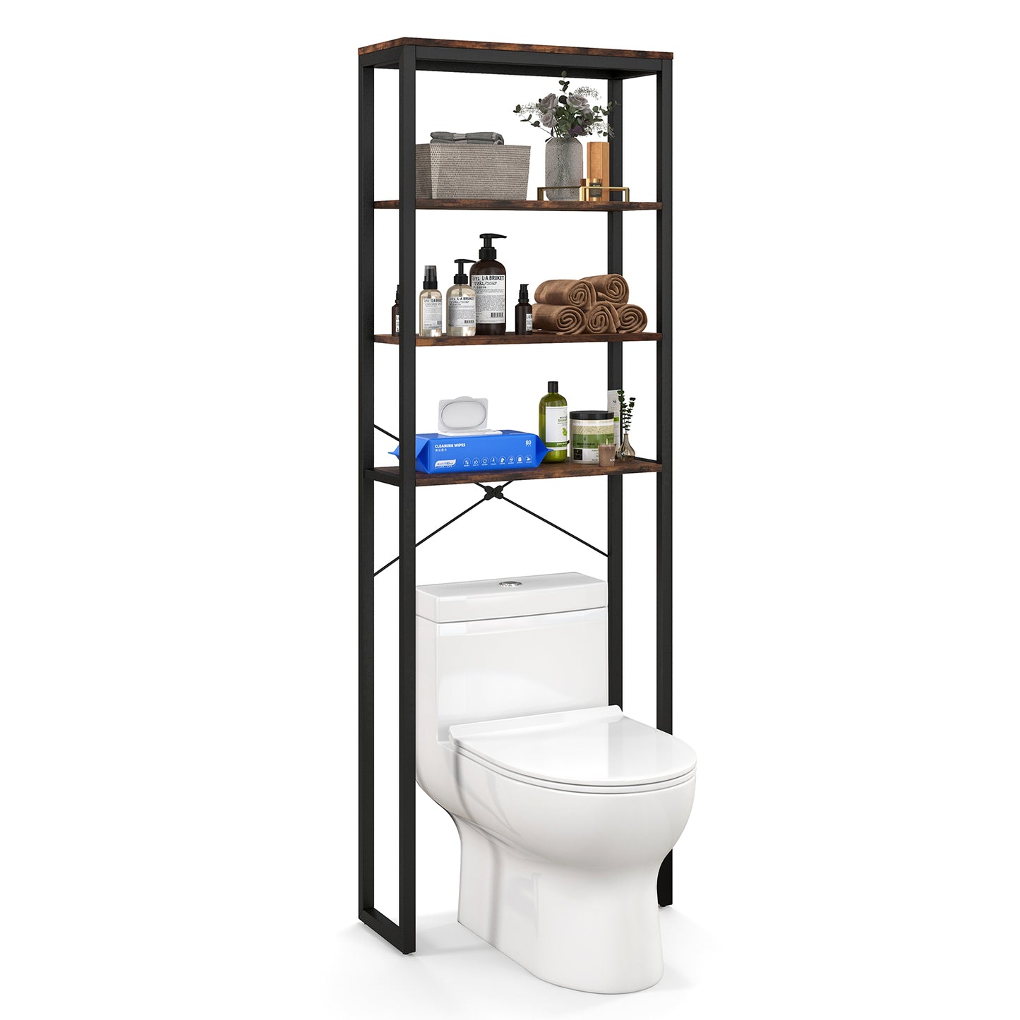 Topbuy Over The Toilet Storage 4-Tier Industrial Over-the-Toilet Space Saver Storage Rack w/ Adjustable Feet & Anti-Toppling Devices