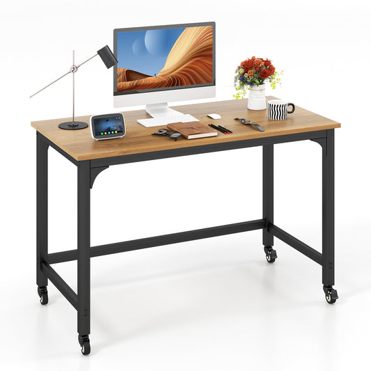 Topbuy 48” Rolling Computer Desk Mobile Study Writing Desk with Metal Frame Movable Home Office Desk White/Black