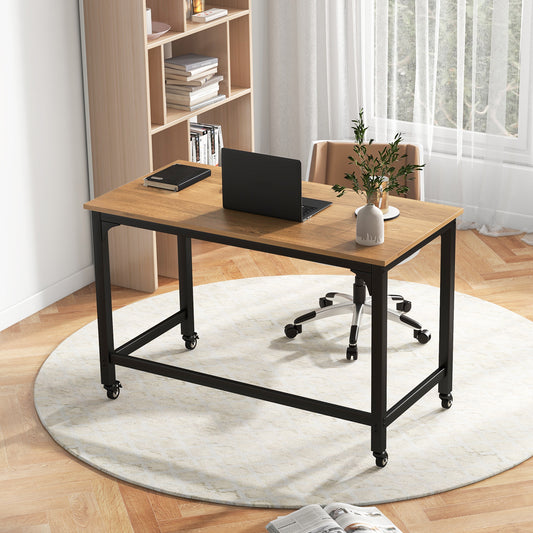 Topbuy 48” Rolling Computer Desk Mobile Study Writing Desk with Metal Frame Movable Home Office Desk White/Black