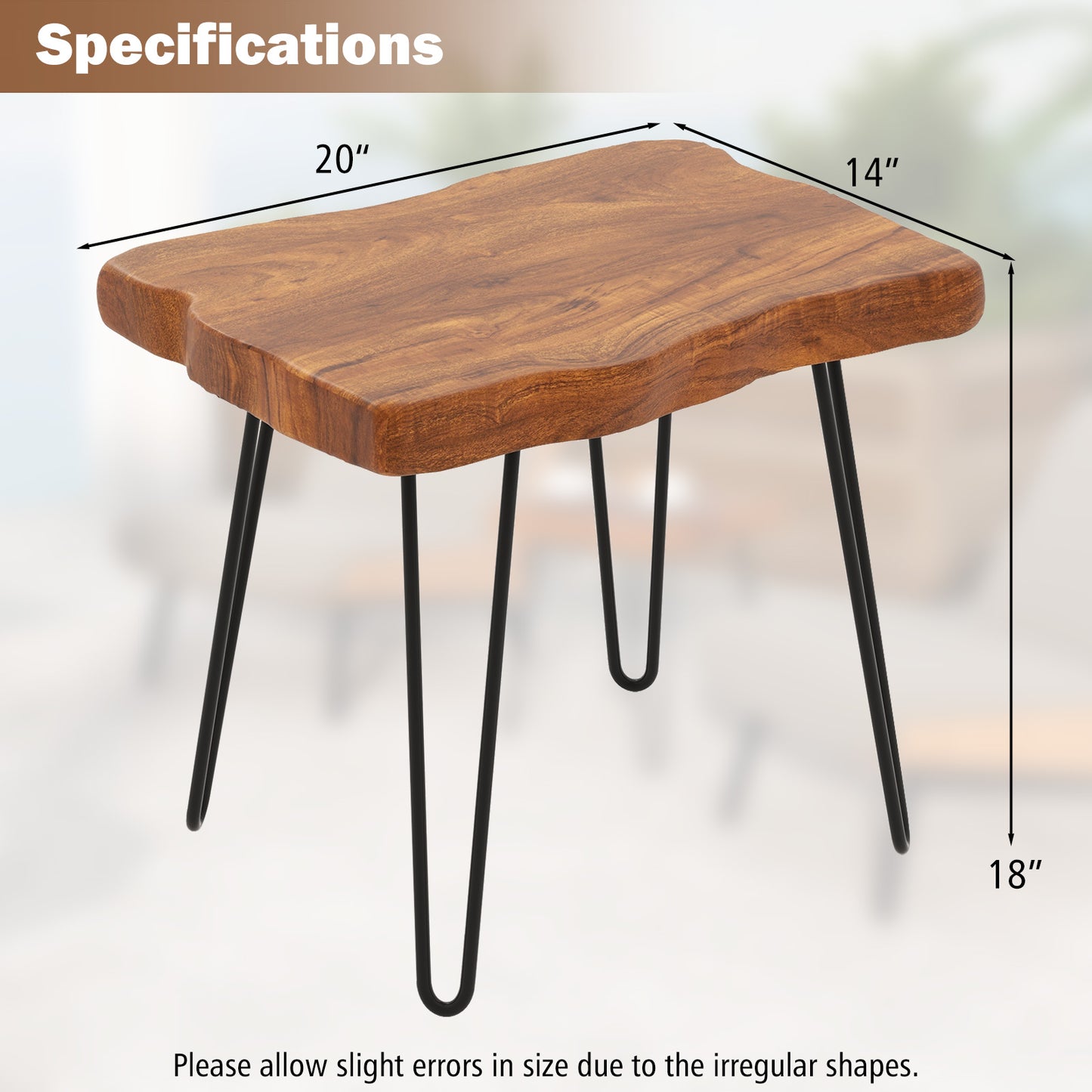 Topbuy 1PC/2PCS 20'' x 14'' Solid Teak Wood Side Table Indoor Outdoor Rectangular Side Table w/ Metal Legs Solid Wood Patio Table Home End Table