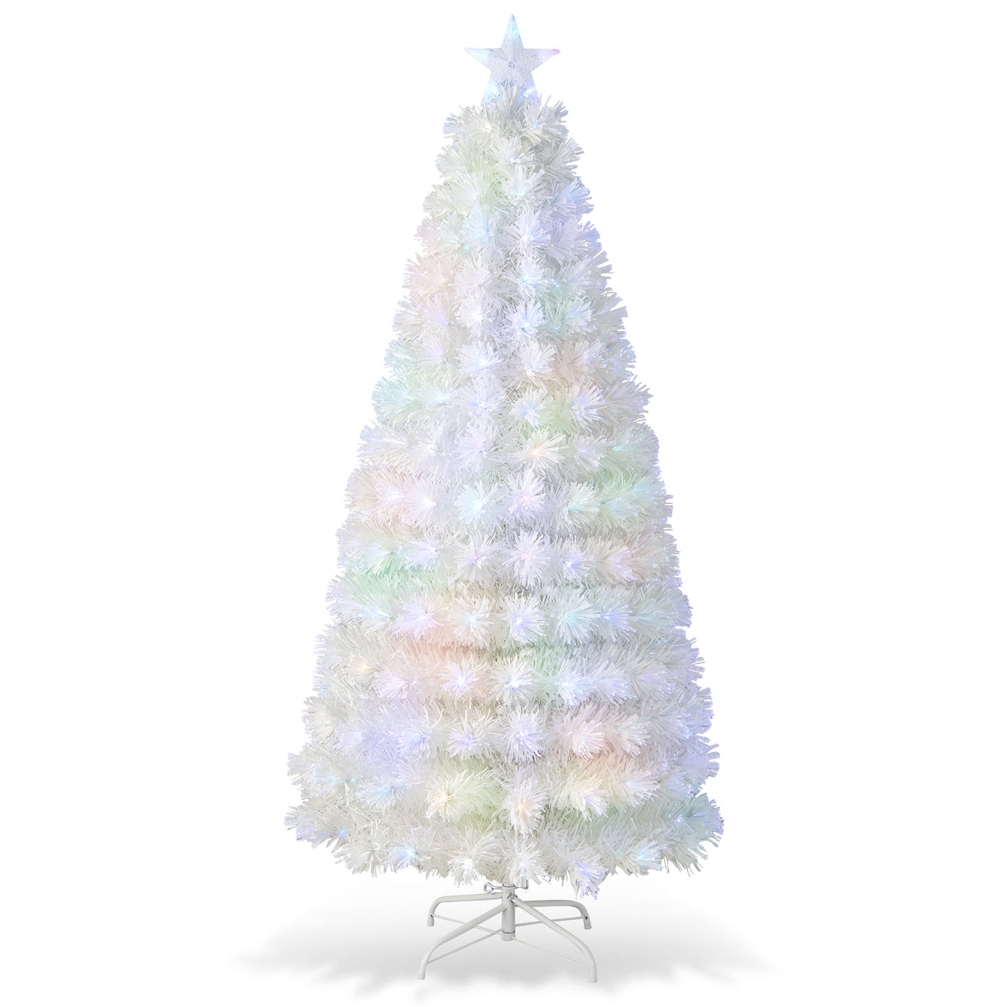 Topbuy 5/6/7FT Pre-lit Fiber Optic Christmas Tree White Snow-Flocked Artificial Xmas Tree with 170/220/270 Branch Tips