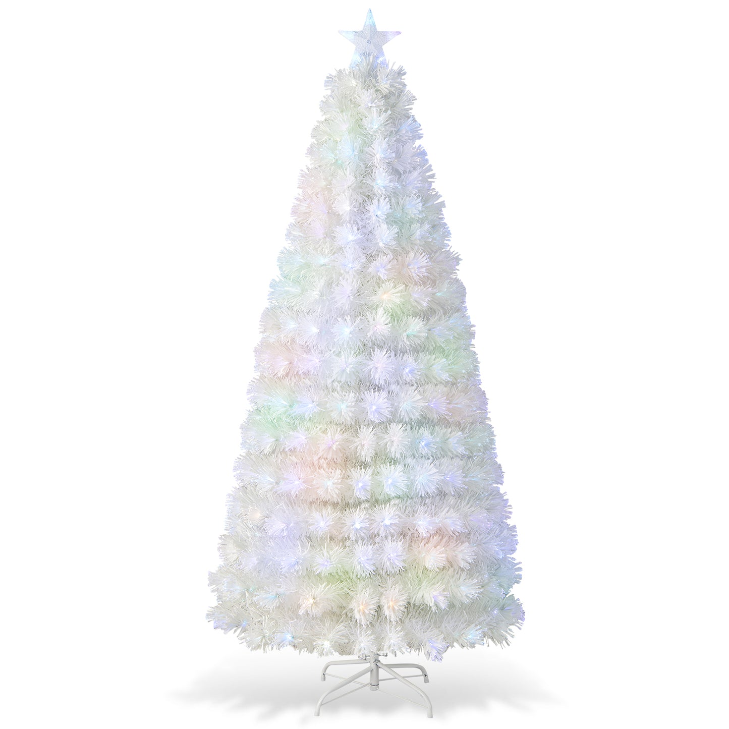 Topbuy 5/6/7FT Pre-lit Fiber Optic Christmas Tree White Snow-Flocked Artificial Xmas Tree with 170/220/270 Branch Tips