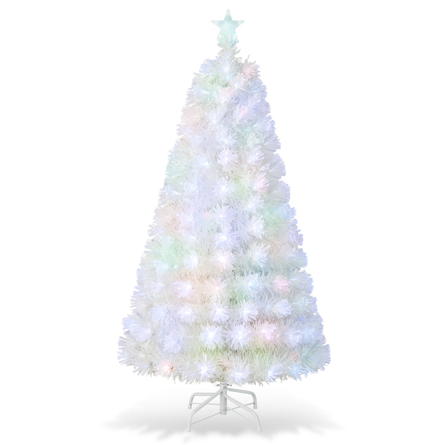 Topbuy 5/6/7FT Pre-lit Fiber Optic Christmas Tree White Snow-Flocked Artificial Xmas Tree with 170/220/270 Branch Tips