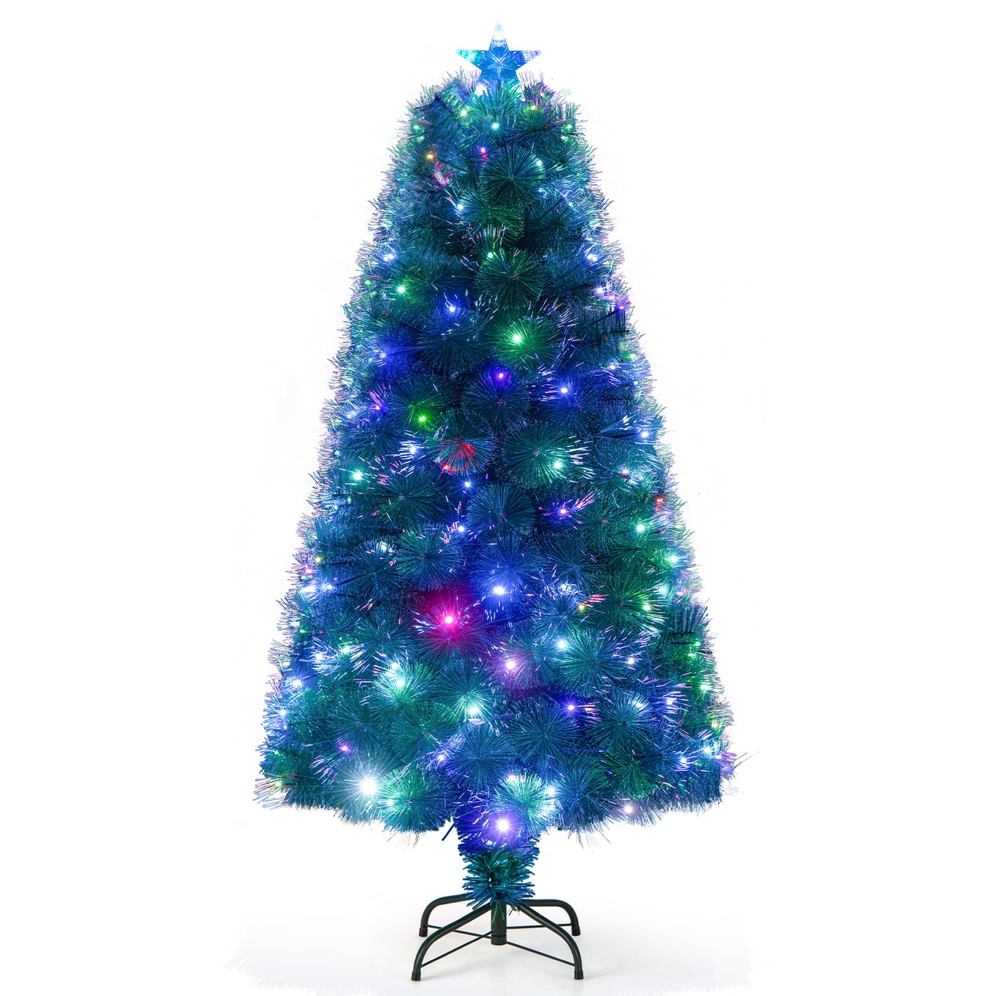 Topbuy 5/6/7FT Pre-lit Fiber Optic Christmas Tree Artificial Xmas Tree with 148/185/226 Multi-Color LED Lights Snowy Pine Needles & Top Star Light