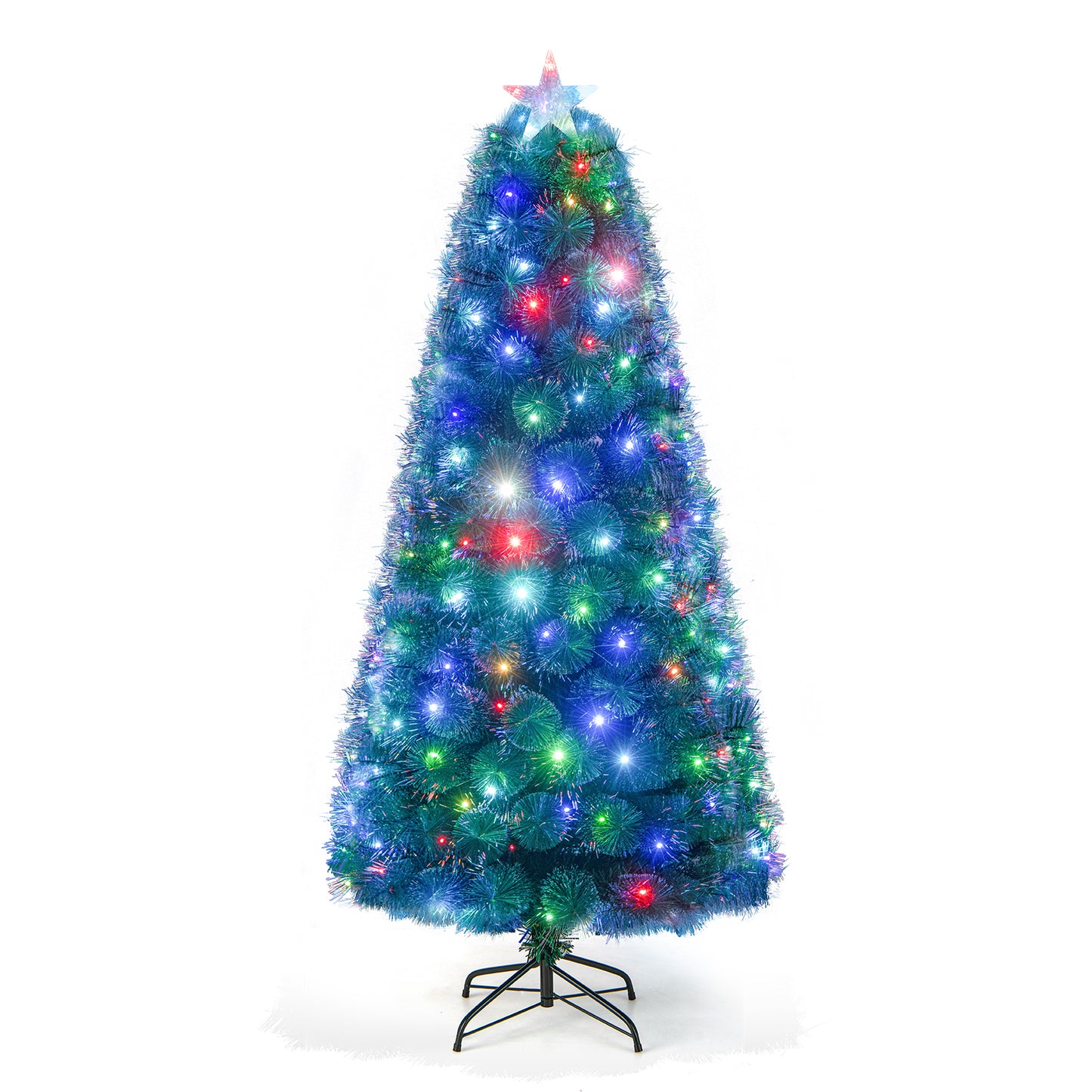 Topbuy 5/6/7FT Pre-lit Fiber Optic Christmas Tree Artificial Xmas Tree with 148/185/226 Multi-Color LED Lights Snowy Pine Needles & Top Star Light