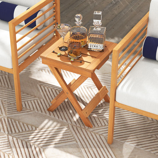 Topbuy Outdoor Folding Side Table Hardwood Patio Bistro Table w/ Slatted Tabletop & X-shaped Legs