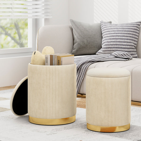 Topbuy Home 2Pcs Upholstered Nesting Stool with Storage Entry Shoe Changing Footrest Stool Golden/Grey