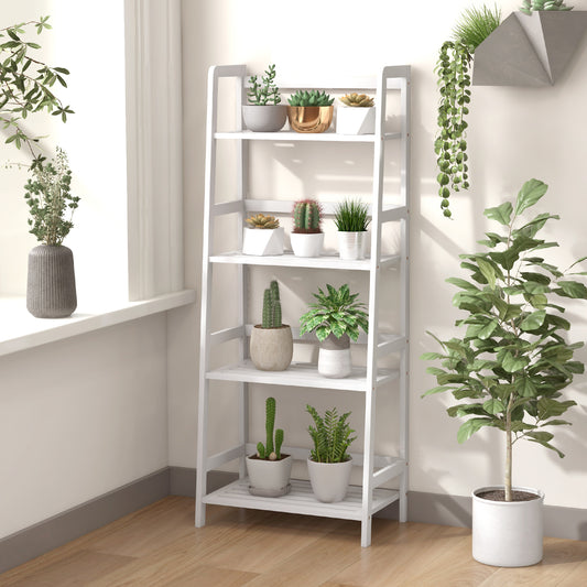 Topbuy 4-Tier Bamboo Storage Rack Plant Flower Holder Display Shelves White