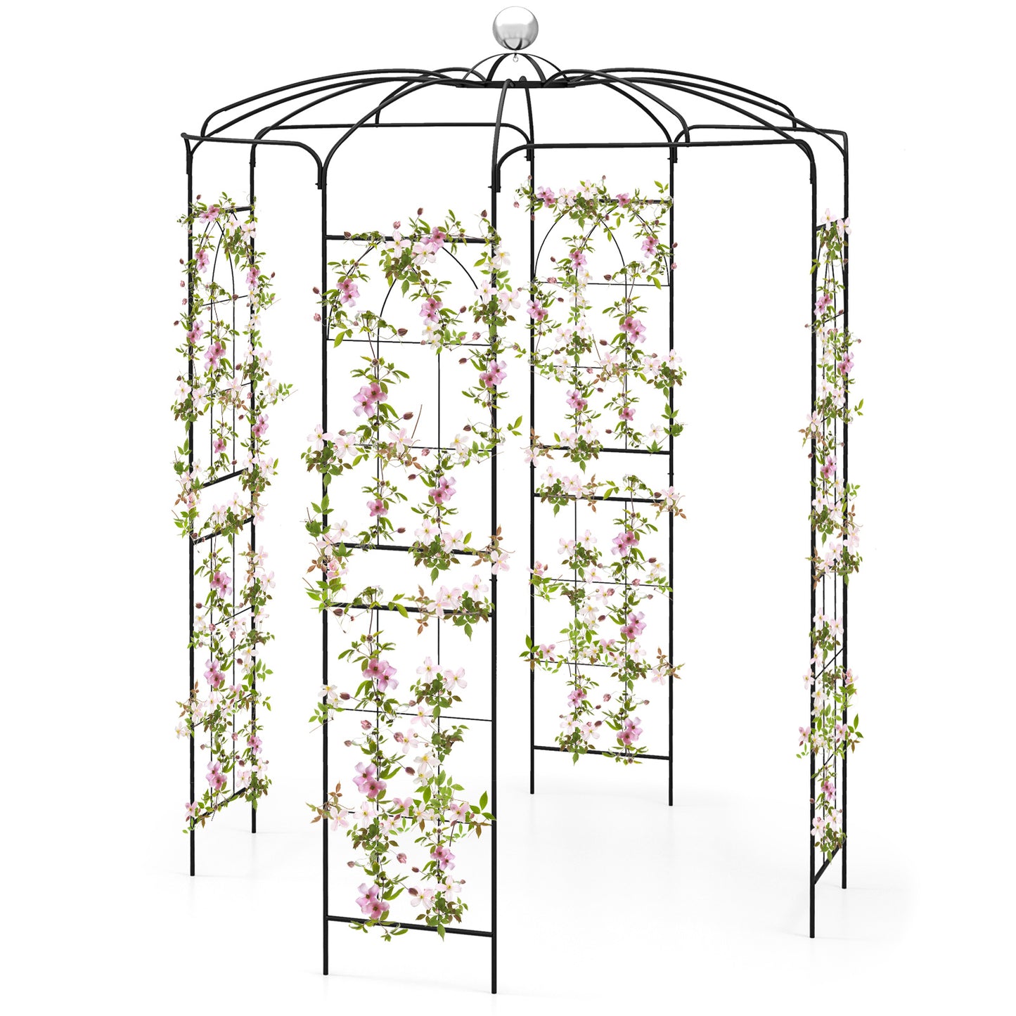 Topbuy Birdcage Shape Garden Arch 9.4 x 6.8FT Heavy Duty Arch Trellis with Hanging Hook for Climbing Plants