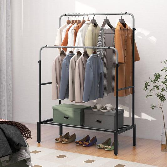 Topbuy Double Rods Garment Rack 2 Heights Adjustable Clothing Rack Heavy Duty Metal Frame Clothing Rack for Hanging Clothes