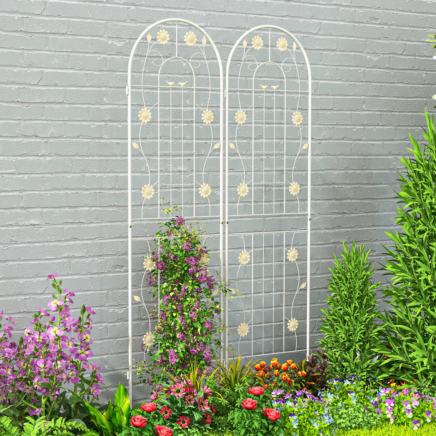 Topbuy 2 Pack Metal Garden Trellis, 71" x 20" Wire Lattice Panel for Climbing Plants Vegetables Roses Cucumbers Green/White