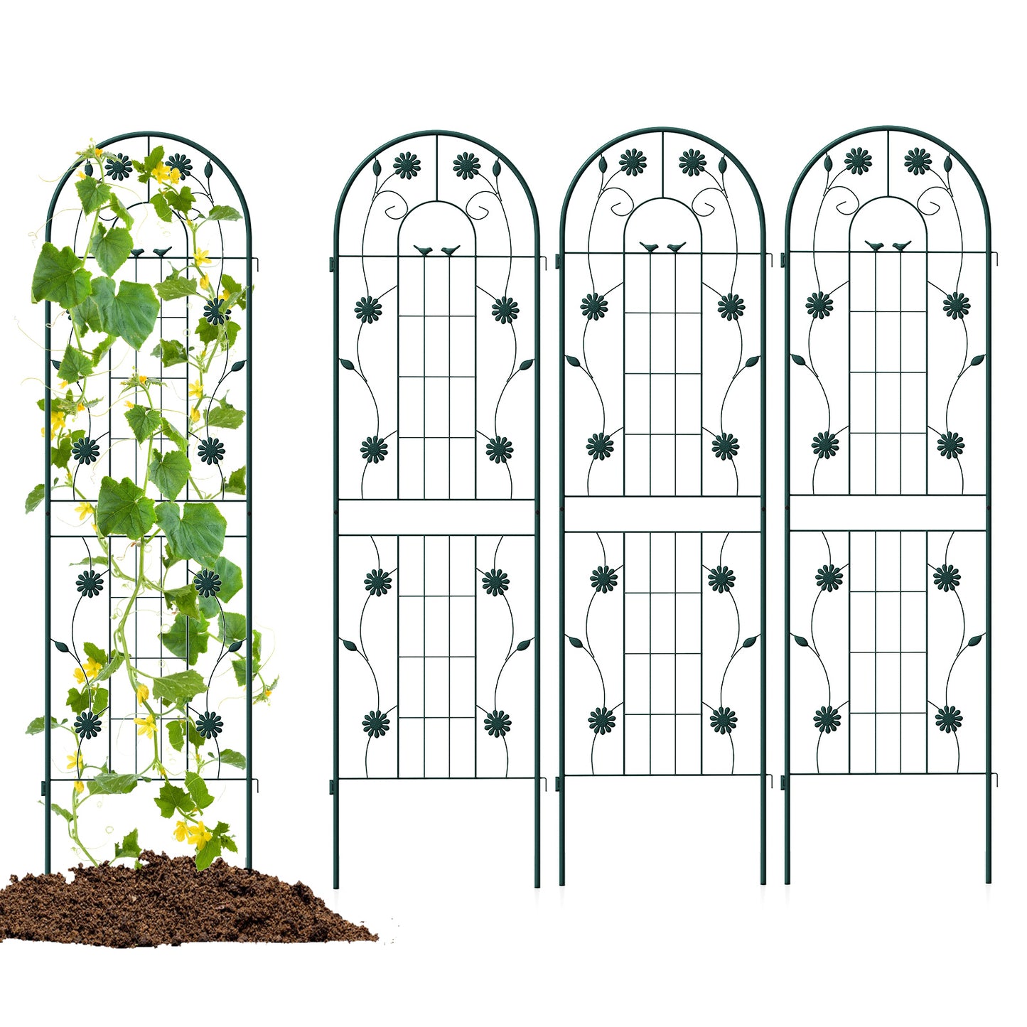 Topbuy 4 Pack Metal Garden Trellis, 71" x 20" Wire Lattice Panel for Climbing Plants Vegetables Roses Cucumbers Green/White