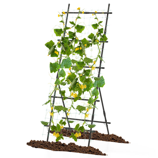 Topbuy 74" Garden Cucumber Trellis for Plant Climbing Outdoor Garden Trellis w/ PE-Coated Frame Trellis Net Fixing clips Zip Ties