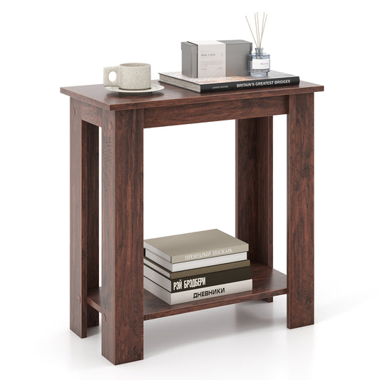 Topbuy Wood End Table 2-tier Rectangular Side Table Home Accent Table w/ Storage Shelf Small Night Stands Sofa Side Coffee Table Mahogany