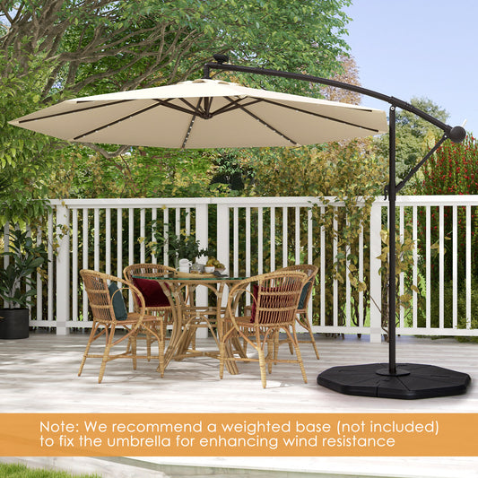 Topbuy 10 FT Solar Offset Hanging Umbrella w/ 40 Lamp Beads  Solar Panel Easy Tilt Adjustment Lighted Patio Cantilever Umbrella Beige