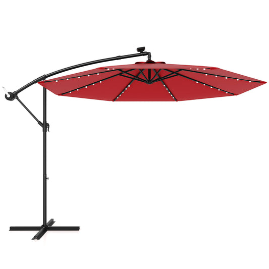 Topbuy 10 FT Solar Offset Hanging Umbrella w/ 40 Lamp Beads  Solar Panel Easy Tilt Adjustment Lighted Patio Cantilever Umbrella Wine