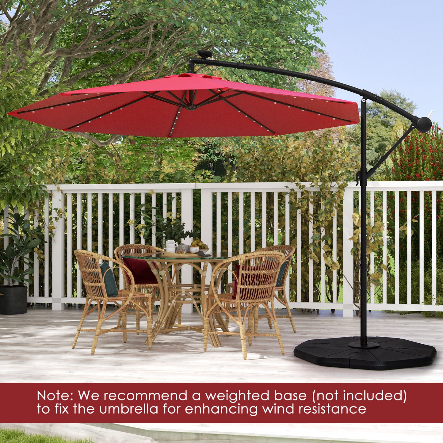 Topbuy 10 FT Solar Offset Hanging Umbrella w/ 40 Lamp Beads  Solar Panel Easy Tilt Adjustment Lighted Patio Cantilever Umbrella Wine