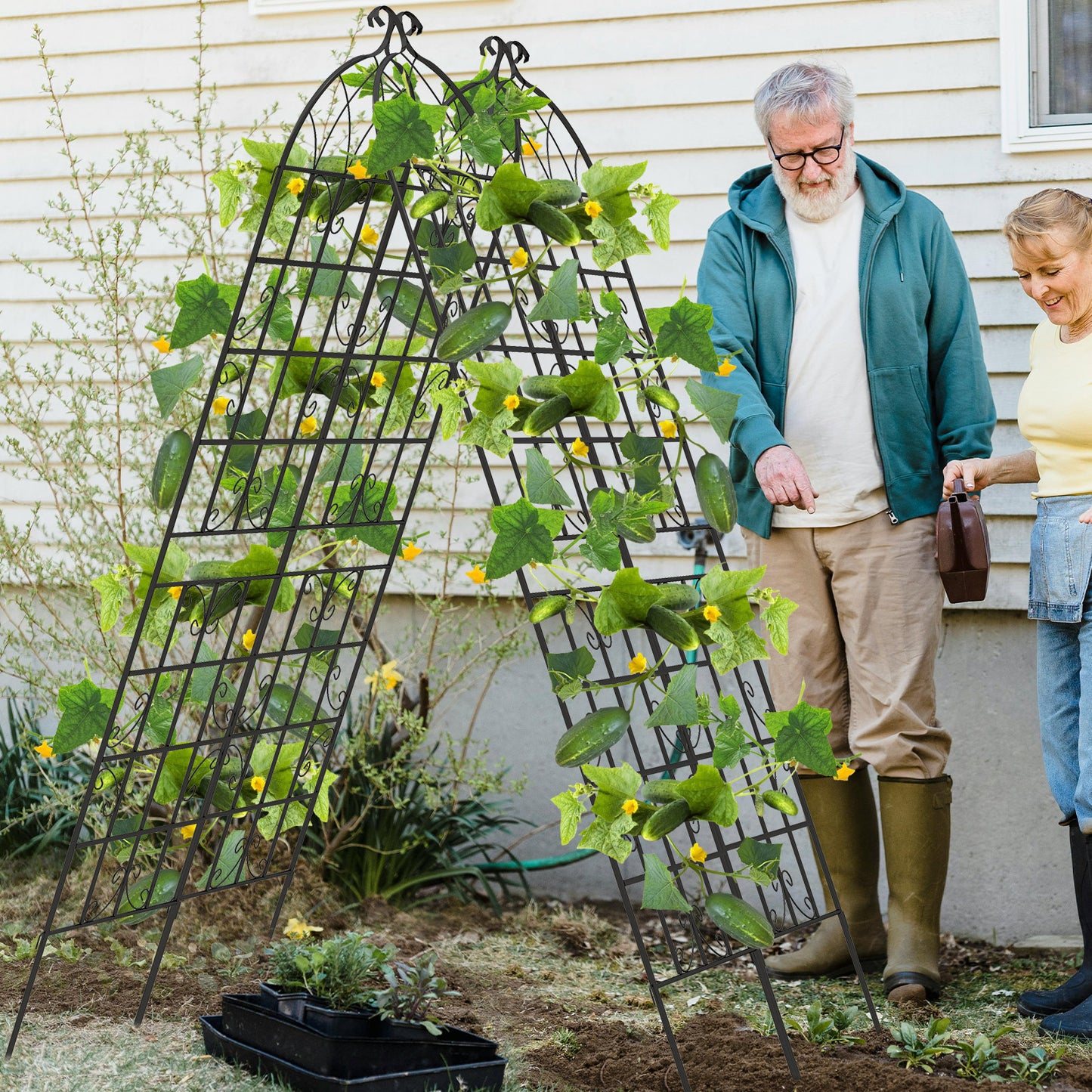 Topbuy Metal Garden Trellis for Climbing Plants 2/4/6 Pack Fence Trellis Panels 87" Tall Retro Style Cucumber Trellis