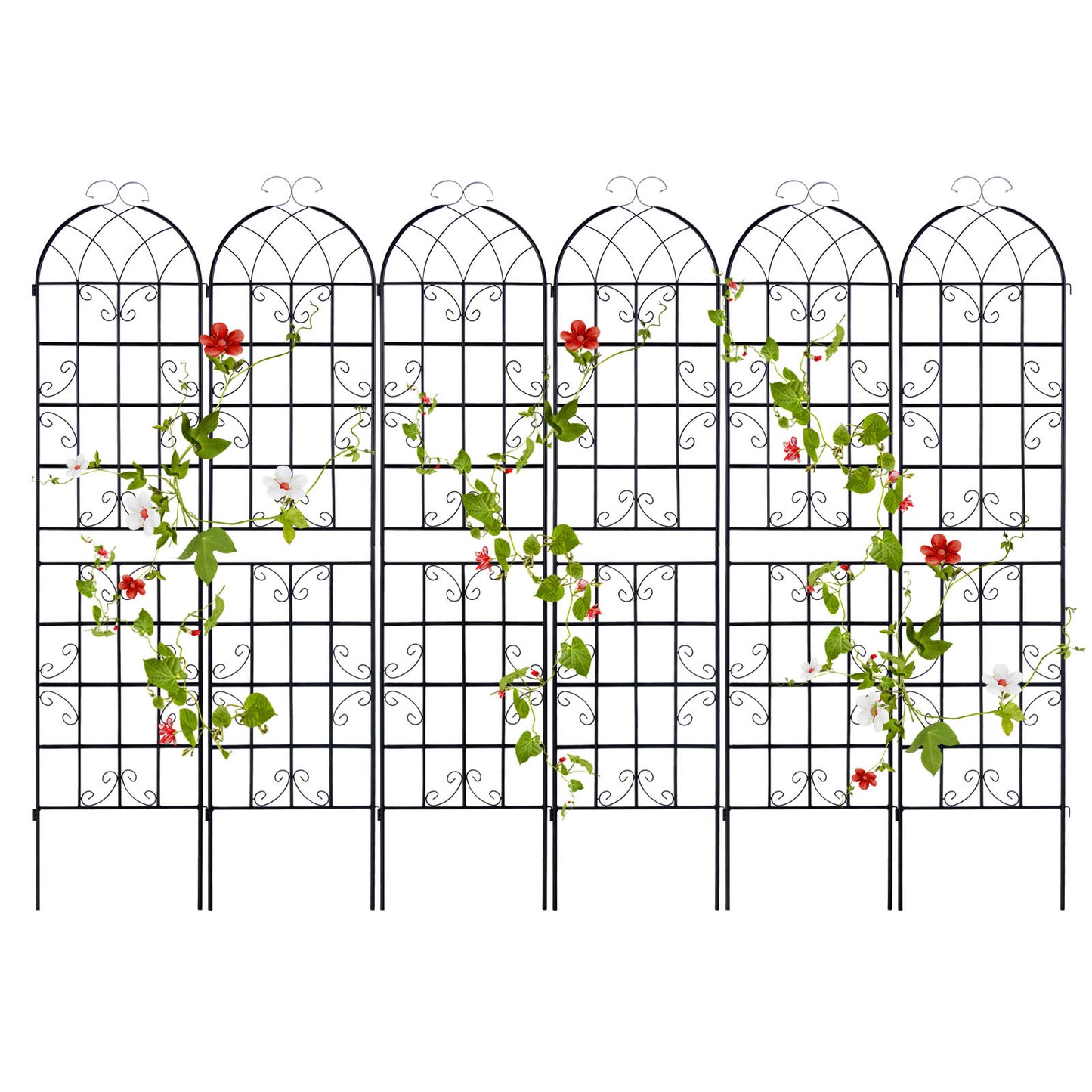 Topbuy Metal Garden Trellis for Climbing Plants 6 Pack Fence Trellis Panels 87" Tall Retro Style Cucumber Trellis