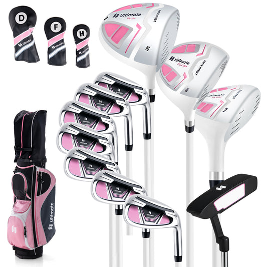 Topbuy Women's Complete Golf Club Set, Includes 460CC #1 Driver, #3 Fairway, #5 Hybrid,3 Head Covers & Portable Cart Bag Pink