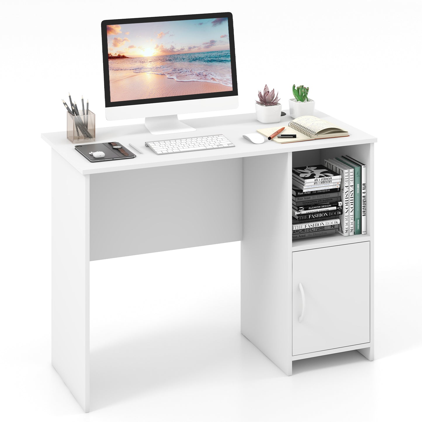 Topbuy 42" Home Office Desk Modern Computer Workstation with Open Compartment & Cabinet